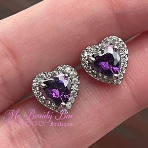 Purple Heart Shaped Stud Earrings
